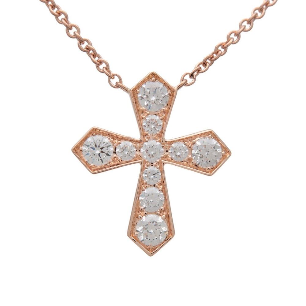 Graff Trapezoid Cross 18K Rose Gold Necklace Pink